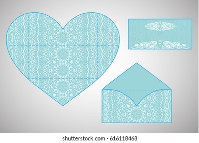 Vector envelopes for wedding invitation with laser cut pattern. Mandala, layout, design, Eastern, ethnic style wedding invitations. Collection envelopes for laser cutting mandala