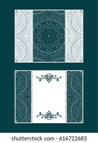 Vector envelopes for wedding invitation with laser cut pattern. Mandala, layout, design, Eastern, ethnic style wedding invitations. Collection envelopes for laser cutting mandala