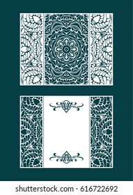 Vector envelopes for wedding invitation with laser cut pattern. Mandala, layout, design, Eastern, ethnic style wedding invitations. Collection envelopes for laser cutting mandala