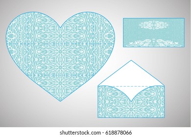 Vector envelopes for wedding invitation with laser cut pattern. Mandala, layout, design, Eastern, ethnic style wedding invitations. Collection envelopes 