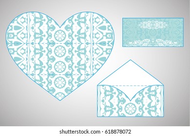 Vector envelopes for wedding invitation with laser cut pattern. Mandala, layout, design, Eastern, ethnic style wedding invitations. Collection envelopes 