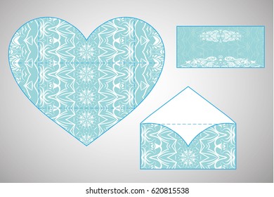 Vector envelopes for wedding invitation with laser cut pattern. Mandala, layout, design, Eastern, ethnic style wedding invitations. Collection envelopes for laser cutting mandala