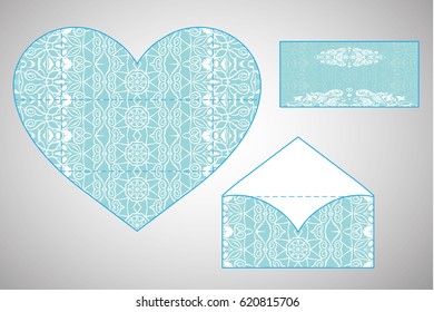Vector envelopes for wedding invitation with laser cut pattern. Mandala, layout, design, Eastern, ethnic style wedding invitations. Collection envelopes for laser cutting mandala