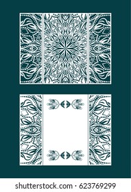 Vector envelopes for wedding invitation with laser cut pattern. Mandala, layout, design, Eastern, ethnic style wedding invitations. Collection envelopes for laser cutting mandala