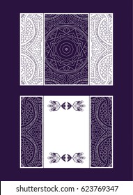 Vector envelopes for wedding invitation with laser cut pattern. Mandala, layout, design, Eastern, ethnic style wedding invitations. Collection envelopes for laser cutting mandala