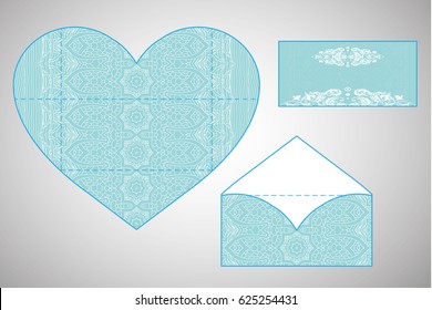 Vector envelopes for wedding invitation with laser cut pattern. Mandala, layout, design, Eastern, ethnic style wedding invitations. Collection envelopes for laser cutting mandala