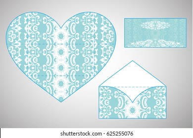 Vector envelopes for wedding invitation with laser cut pattern. Mandala, layout, design, Eastern, ethnic style wedding invitations. Collection envelopes for laser cutting mandala