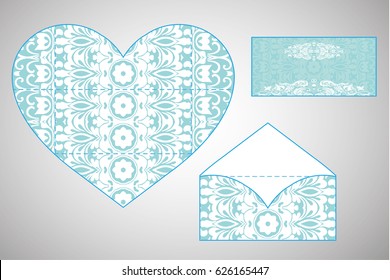 Vector envelopes for wedding invitation with laser cut pattern. Mandala, layout, design, Eastern, ethnic style wedding invitations. Collection envelopes for laser cutting mandala