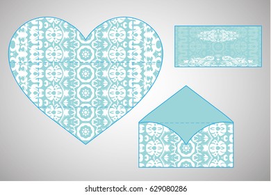 Vector envelopes for wedding invitation with laser cut pattern. Mandala, layout, design, Eastern, ethnic style wedding invitations. Collection envelopes for laser cutting mandala