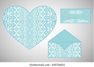 Vector envelopes for wedding invitation with laser cut pattern. Mandala, layout, design, Eastern, ethnic style wedding invitations. Collection envelopes for laser cutting mandala