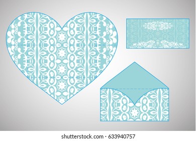 Vector envelopes for wedding invitation with laser cut pattern. Mandala, layout, design, Eastern, ethnic style wedding invitations. Collection envelopes for laser cutting mandala
