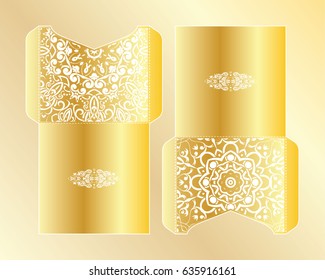 Vector envelopes for wedding invitation with laser cut pattern. Mandala, layout, design, Eastern, ethnic style 