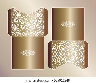 Vector envelopes for wedding invitation with laser cut pattern. Mandala, layout, design, Eastern, ethnic style