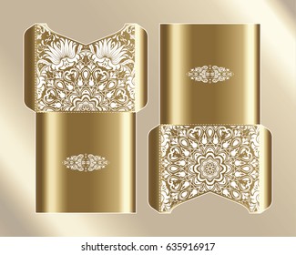 Vector envelopes for wedding invitation with laser cut pattern. Mandala, layout, design, Eastern, ethnic style wedding invitations. Collection envelopes for laser cutting mandala