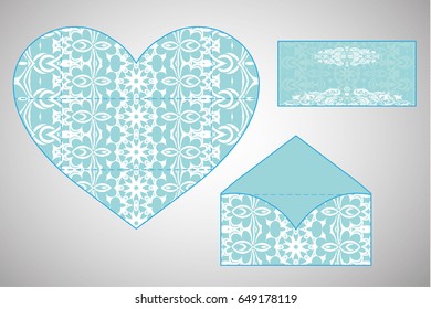 Vector envelopes for wedding invitation with laser cut pattern. Mandala, layout, design, Eastern, ethnic style wedding invitations. Collection envelopes for laser cutting mandala
