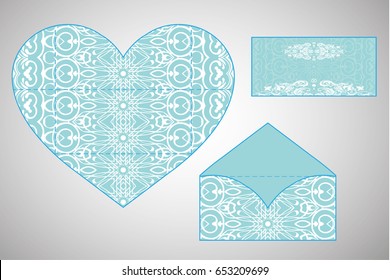 Vector envelopes for wedding invitation with laser cut pattern. Mandala, layout, design, Eastern, ethnic style wedding invitations. Collection envelopes for laser cutting mandala
