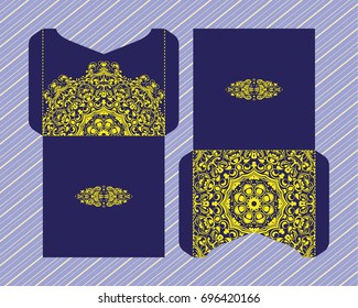 Vector envelopes for wedding invitation with laser cut pattern. Mandala, layout, design, Eastern, ethnic style wedding invitations. Collection envelopes for laser cutting mandala