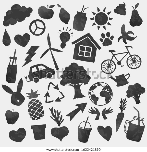 Vector environment icons shapes. Bio,\
recycle, vegan, ecology lifestyle black\
stickers.