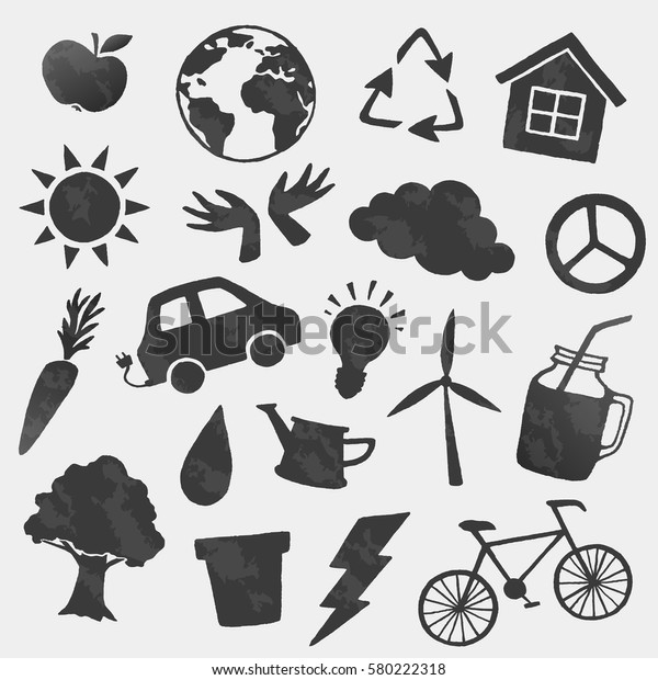 Vector\
environment icons shapes set. Bio, vegan,\
ecology