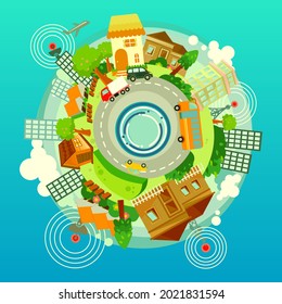 Vector environment illustration in simple flat style - city landscape with buildings - Lovely city skyline for banner and background - header images for web