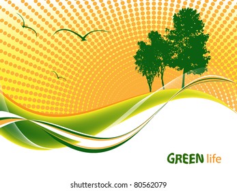 vector environmental background with trees over sunset