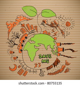 Vector Environmental Doodles on Brown Paper