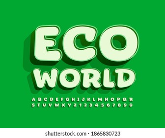 Vector environmental logo Eco World. Green 3D Font. Set of creative Alphabet Letters and Numbers