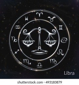 VECTOR eps 10. 12 Glowing Astrology Zodiac Signs in bright circle Golden shining Libra zodiac esoteric Zodiac set astrology space Zodiac signs Zodiac clock card Zodiac Libra illustration Zodiac sign