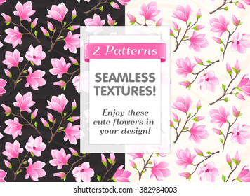 VECTOR eps 10. 2 Beautiful Magnolia seamless Patterns! Use it at 8 March, Mother's day, International women's day, textile, wallpaper in kitchen, wedding invitation. See More cute flowers in my SETS!
