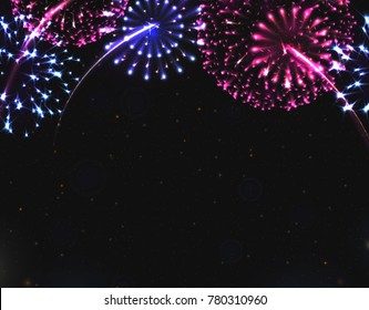 VECTOR eps 10.  2018 New Year design! Shining Firework light effects isolated and grouped. Pink violet silver golden fireworks for new year party celebration poster or banner. Christmas Design 2018
