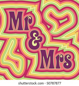 (Vector eps 10) 60's retro wedding design with offset swirls around the words 'Mr & Mrs'. (A jpg version is also available)