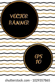 Vector eps 10 abstract black and golden glitter stripes banner background