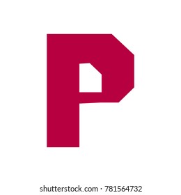 Vector eps 10 angular cornered geometric awkward red letter p lettering p isolated on white