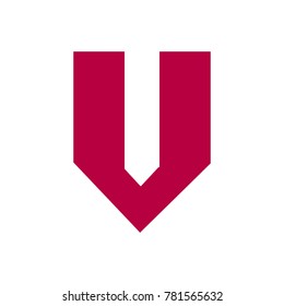 Vector eps 10 angular cornered geometric awkward red letter v lettering v isolated on white