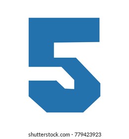 Vector eps 10 angular geometric awkward blue numver 5 five isolated on white