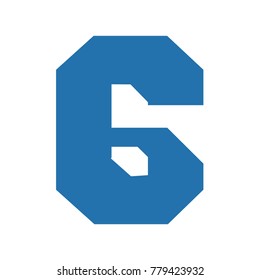 Vector eps 10 angular geometric awkward blue numver 6 six isolated on white
