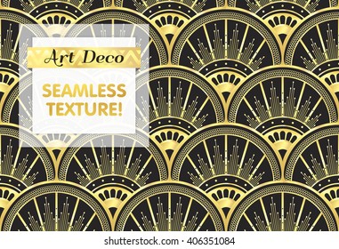 VECTOR eps 10. Art deco geometric Seamless pattern in black gold. Gold and silver print cloth, wallpaper Art DECO style. Seamless Art Deco texture. Luxury chic print. Seamless texture. Luxury texture