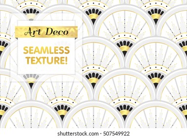 VECTOR eps 10. Art deco geometric Seamless pattern in black gold. Golden and silver print cloth, wallpaper Art DECO style. Seamless Art Deco texture. Luxury gold print Seamless texture  Luxury texture