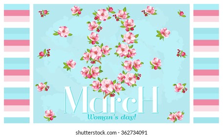 VECTOR eps 10. Beautiful SAKURA Wreath in kind of number 8. For Mother's day, Valentine's day, Greeting, Wedding invitations and others romantic ways to use this illustration. Enjoy new in portfolio!