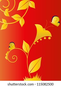 Vector Eps 10 Beautiful Unusual Creative Flowers on a Stem with Leaves Illustration