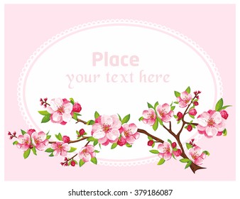 VECTOR eps 10. Big JPEG preview. Sakura blossom, Japanese flowering cherry on branch for Mother's day. See more flowers in my SET. Flower blossom for Mother's Women day. Fleur card, beautiful flowers 