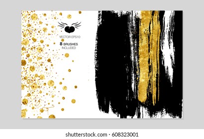 VECTOR eps 10. Brushes included! Glitter lines and light effects Shining elements and stars. Gold, silver, white colors. Golden texture, rings. Luxury textures, grunge dirty brushes trendy Backgrounds