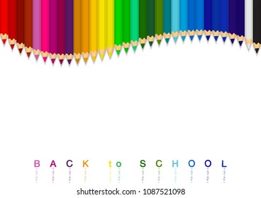 VECTOR EPS 10 - color pencil sort by values put in curve style, isolated on white background, with typography back to school, blank space for letter.