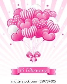 VECTOR Eps 10. Design For Happy Valentines Day With Pink Balloons. Candy Hearts And Bows. See New Cute Design In My Portfolio. Enjoy! Wish You To Love And Be Loved!
 Pink Heart Balloon White Balloon