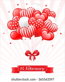 VECTOR eps 10. Design for Happy Valentine's Day with RED balloons. Candy hearts and bows. See new Cute design in my portfolio. Enjoy!

