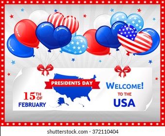 VECTOR eps 10. Design for Independence day in USA. Balloons, bow and stars, American flag in kind of balloons. Saint Valentines day. Enjoy more in portfolio!  Balloons map of the US of American
