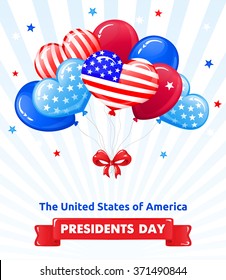 VECTOR eps 10. Design for PRESIDENTS DAY in the USA. Balloons, bow and stars, American flag in kind of balloons. You can use also for Saint Valentines day.
