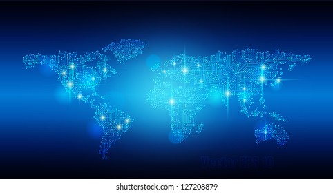 Vector EPS 10- Digital world map circuit, Globalization, Hi tech and synchronization