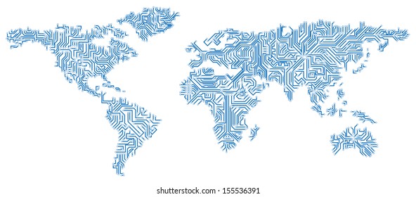 Vector EPS 10- Digital world map circuit, Globalization, Hi tech and synchronization