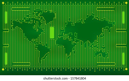 Vector EPS 10- Digital world map circuit, Globalization, Hi tech and synchronization